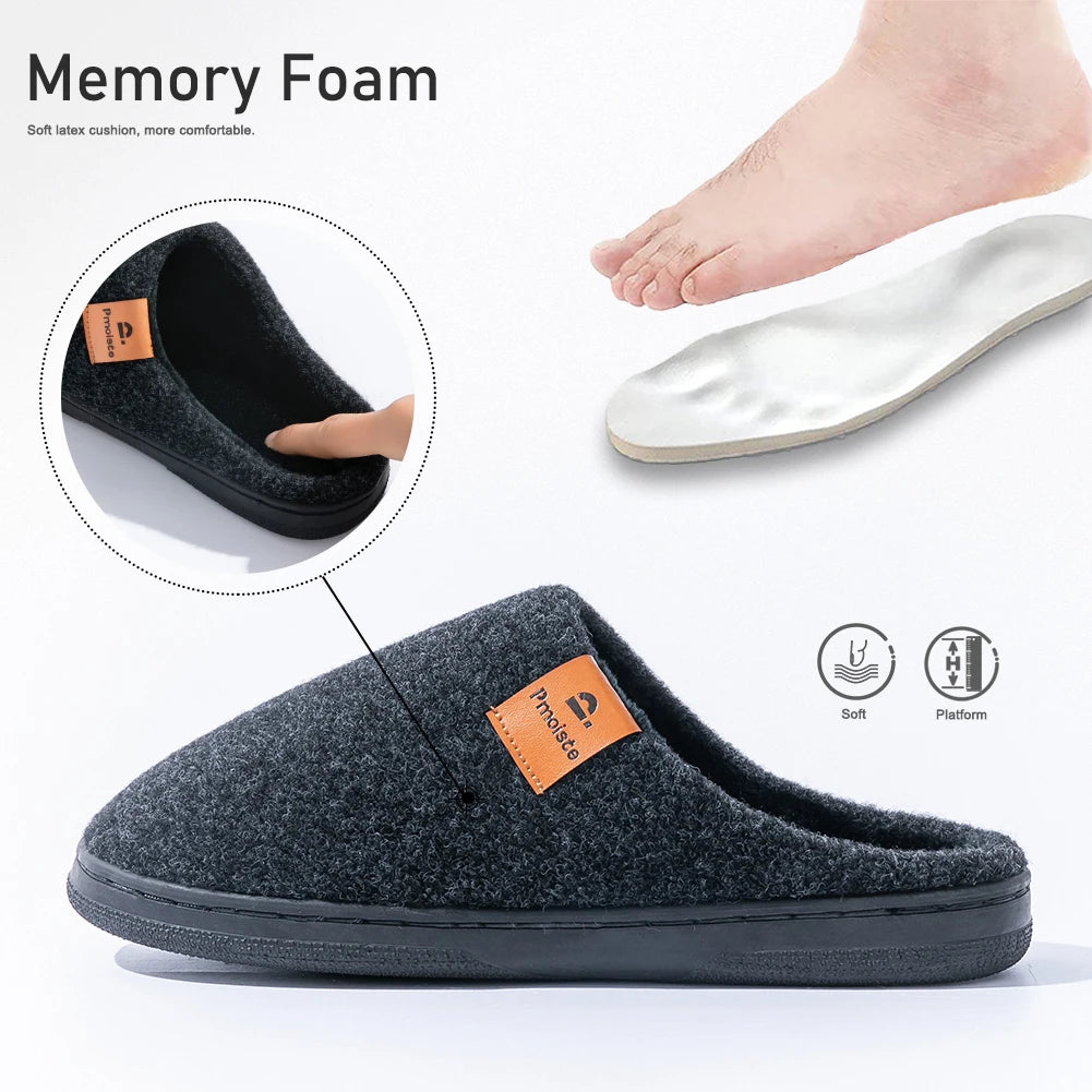 Winter Men Felt Platform  House Slippers Ultra Warm Cushion   Cozy Living Non-Slip TPR Outdoor Indoor House
