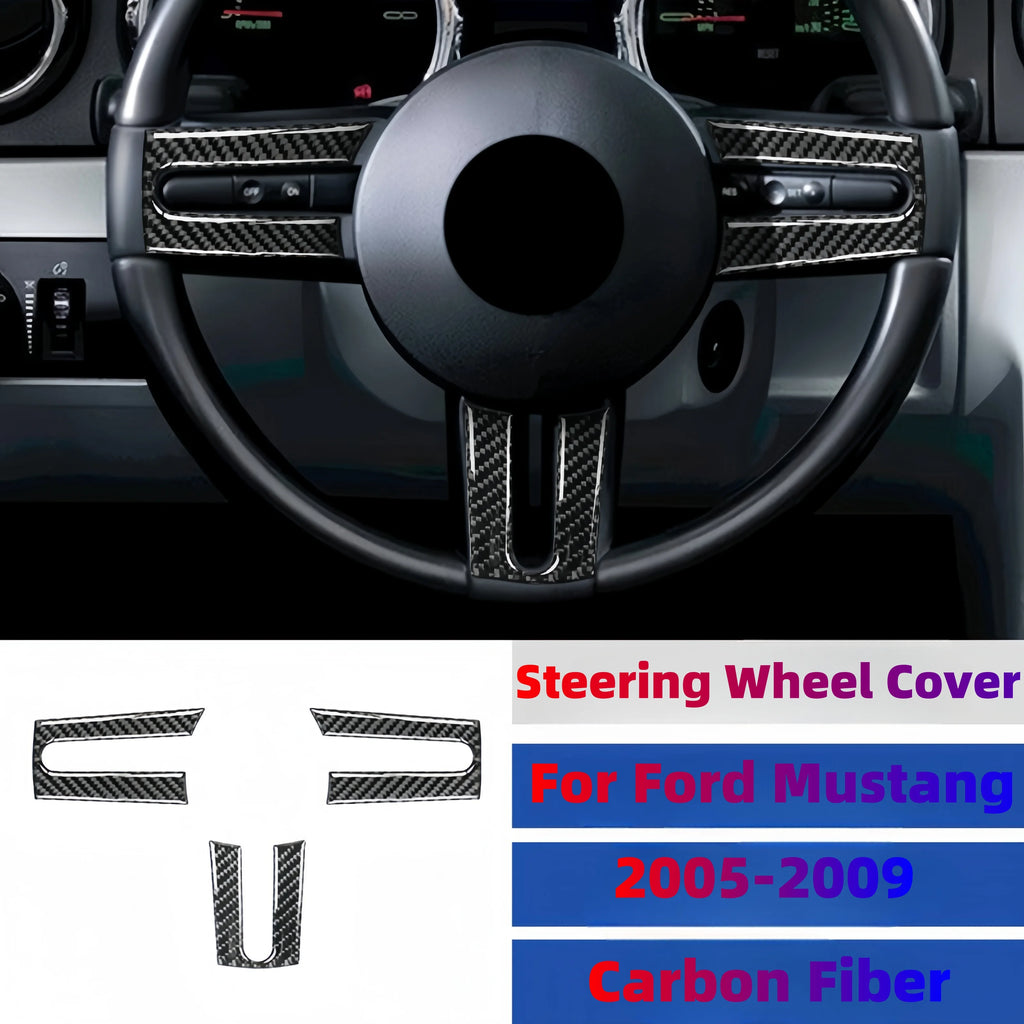 For Ford Mustang 2005 2006 2007 2008 2009 Carbon Fiber Car Interior Steering Wheel Panel Cover Trim Sticker Auto Accessoires