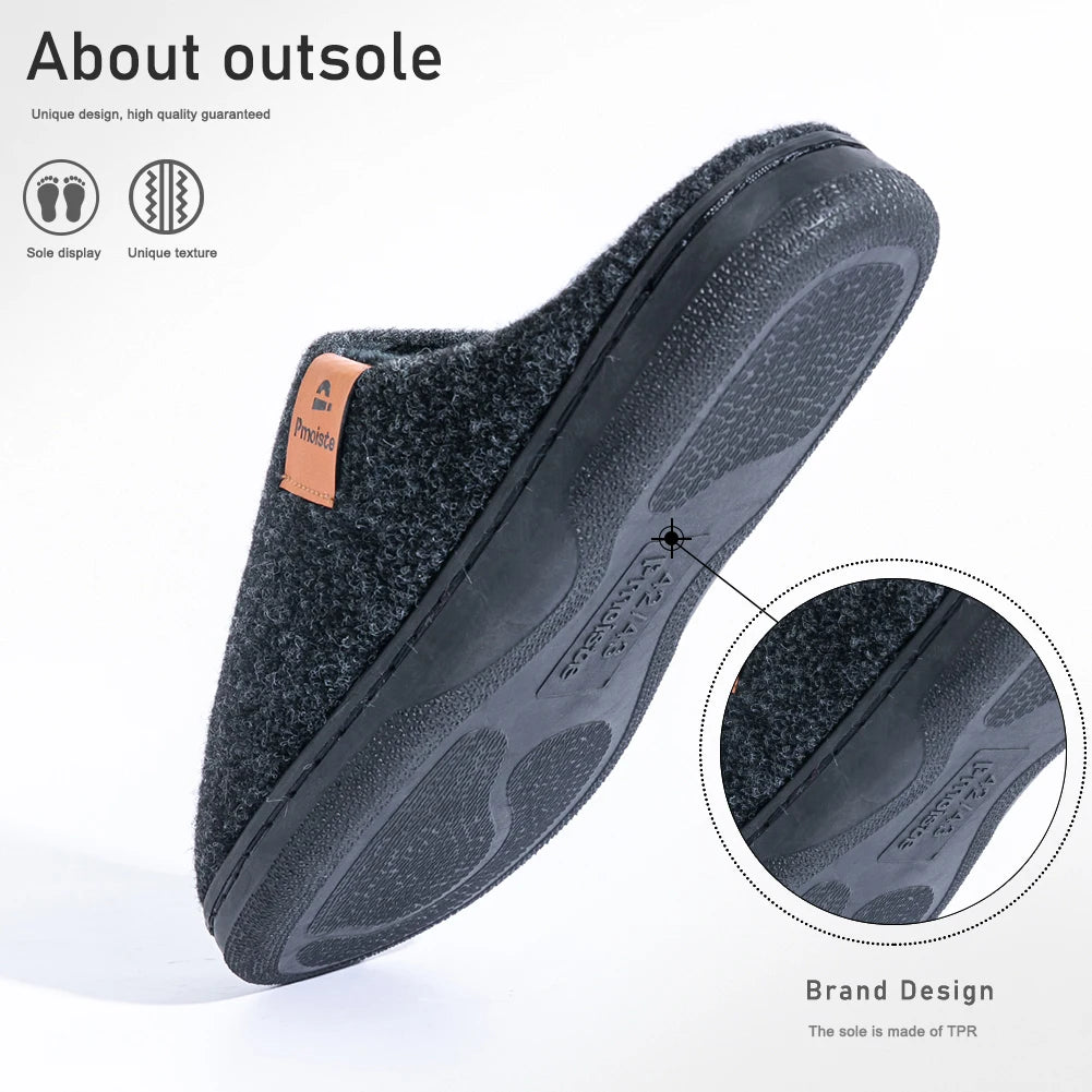 Winter Men Felt Platform  House Slippers Ultra Warm Cushion   Cozy Living Non-Slip TPR Outdoor Indoor House