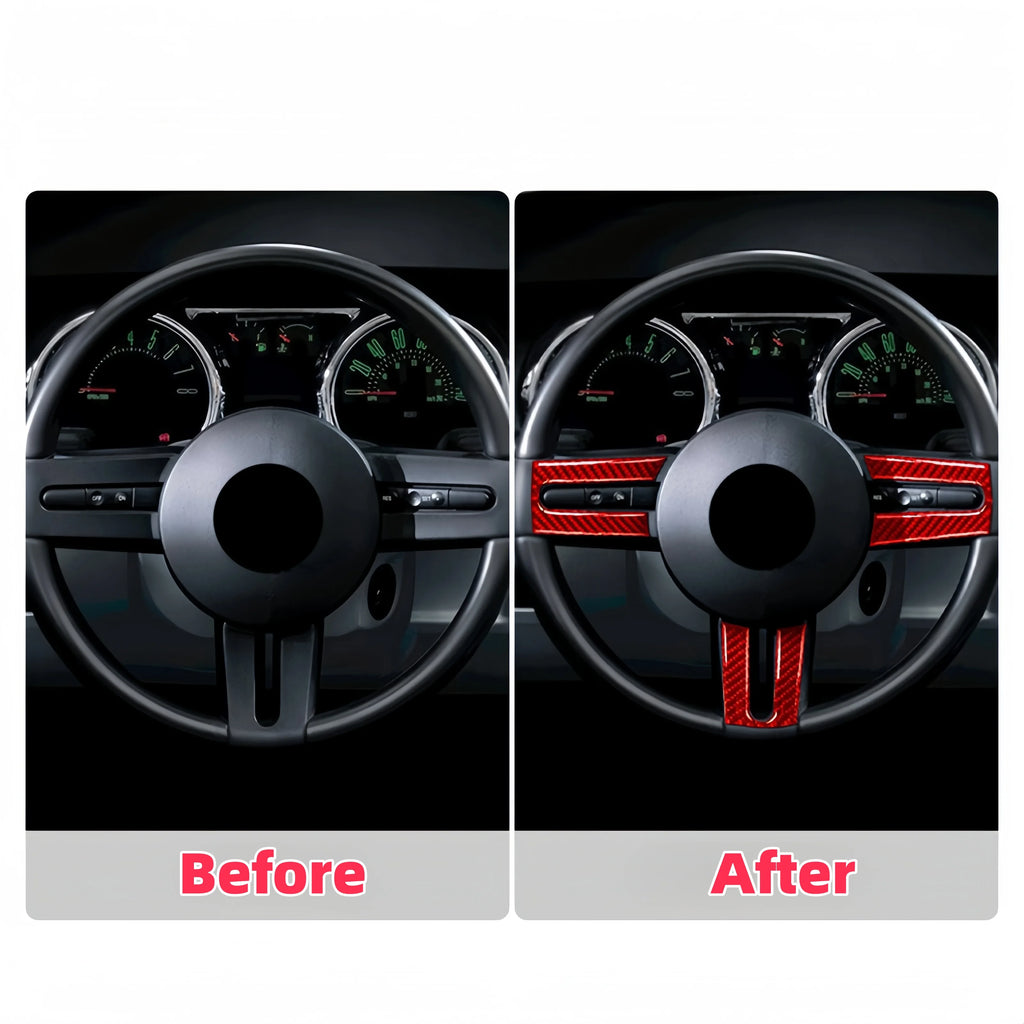 For Ford Mustang 2005 2006 2007 2008 2009 Carbon Fiber Car Interior Steering Wheel Panel Cover Trim Sticker Auto Accessoires