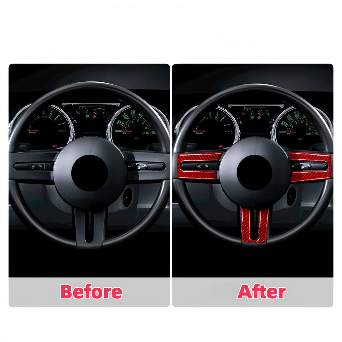 For Ford Mustang 2005 2006 2007 2008 2009 Carbon Fiber Car Interior Steering Wheel Panel Cover Trim Sticker Auto Accessoires