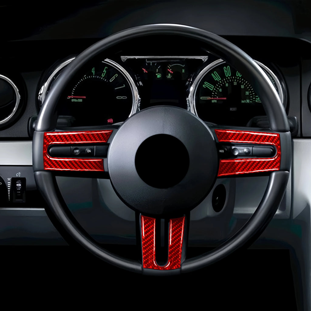 For Ford Mustang 2005 2006 2007 2008 2009 Carbon Fiber Car Interior Steering Wheel Panel Cover Trim Sticker Auto Accessoires