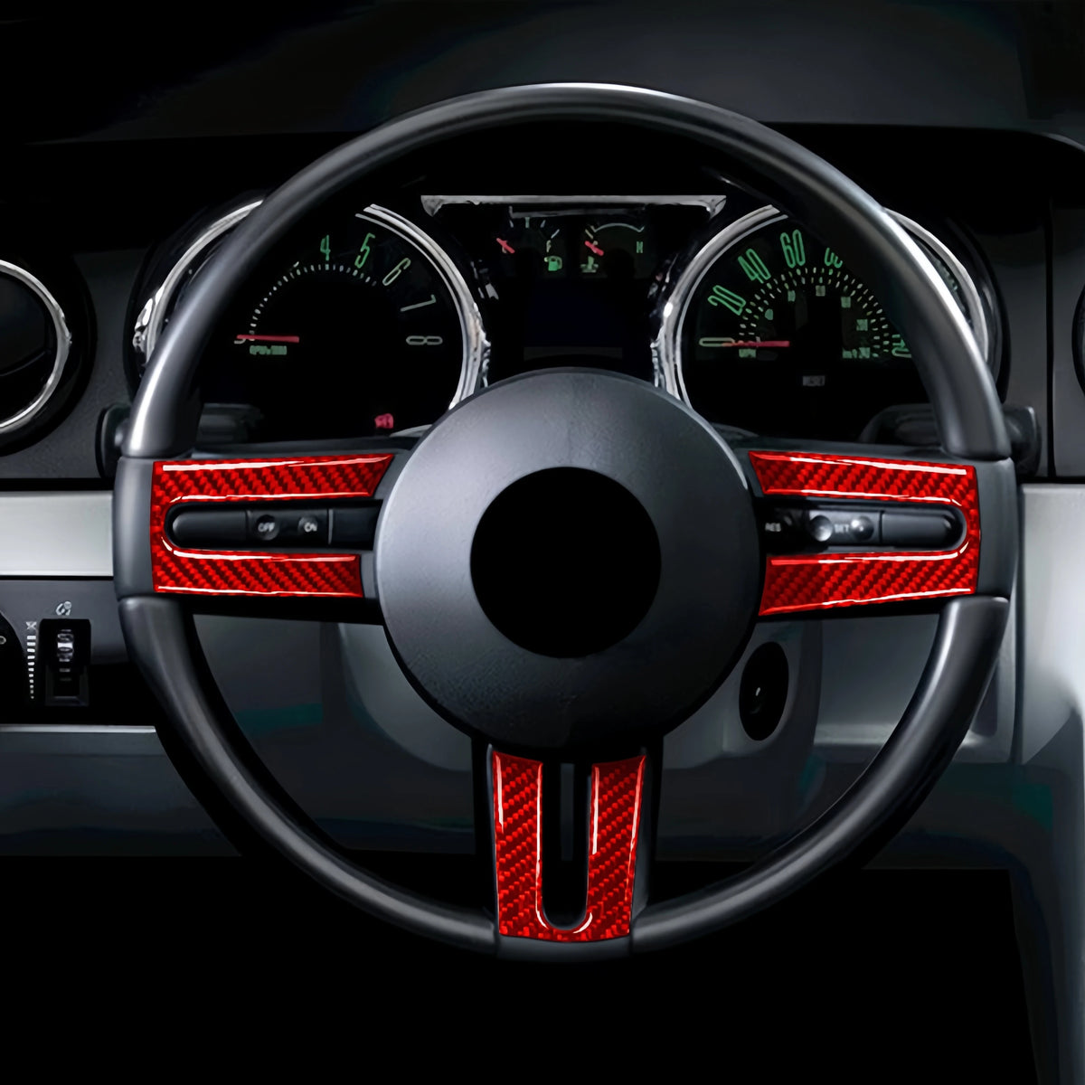For Ford Mustang 2005 2006 2007 2008 2009 Carbon Fiber Car Interior Steering Wheel Panel Cover Trim Sticker Auto Accessoires