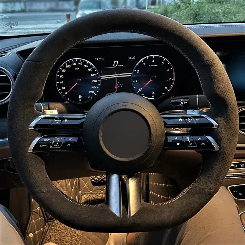 Alcantara Steering Wheel Cover Real Leather White Thread Car Accessoires for Mercedes-Benz C-CLASS W206 / E-CLASS W213 / S- W223
